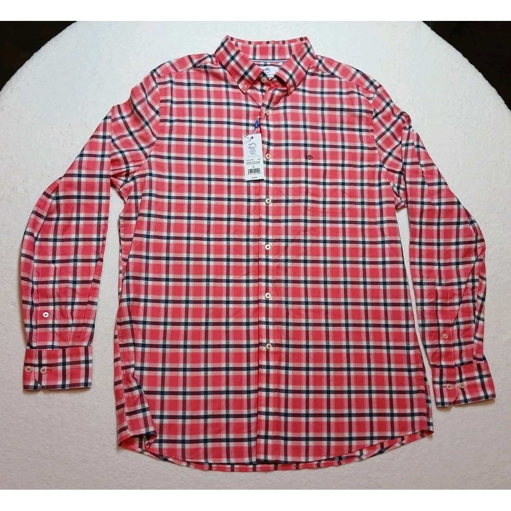 NWT Southern Tide Men's Beachrock Plaid Sport Shirt Large Snapper Red 11900